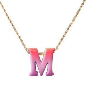 VINTAGE Necklace Monogram 1/2" "M" Ombre Pink 16"
